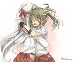  bad_id bad_twitter_id chibirisu crying hair_ribbon hairband hug japanese_clothes kantai_collection long_hair miko multiple_girls ribbon shoukaku_(kantai_collection) silver_hair skirt tears twintails white_hair zuikaku_(kantai_collection) 