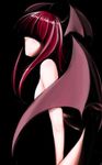  abstract black_background breasts covered_eyes demon_wings head_wings highres koakuma leaning_forward long_hair medium_breasts no_mouth nude profile red_hair retasu shadow simple_background solo touhou wing_censor wings 
