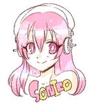  blush character_name headphones ichi/mine long_hair looking_at_viewer lowres nitroplus pink_eyes pink_hair smile solo super_sonico 