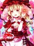  :d adapted_costume animal_ears apple apron ascot bad_id bad_pixiv_id basket blonde_hair blush bow bunny_ears capelet fang flandre_scarlet flower food frills fruit jaku_sono open_mouth red_eyes sash smile solo touhou wings wrist_cuffs 