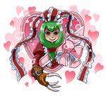  bow claw_(weapon) commentary_request frills front_ponytail green_hair h.dupp_(nama_aakiruu) hair_bow heart kagiyama_hina long_hair ribbon solo touhou weapon 