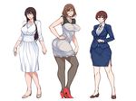  ass black_beat blush breasts brown_eyes brown_hair dress formal full_body huge_breasts jewelry large_breasts long_hair mature mole mole_under_eye multiple_girls necklace original pantyhose pantylines pencil_skirt short_hair skirt skirt_suit smile suit 