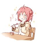  akaza_akari double_bun eating food haagen-dazs hand_on_own_cheek ice_cream namori pajamas pink_hair short_hair smile solo spoon yuru_yuri 