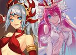  8c armband bad_id bad_pixiv_id blue_eyes crown echidna_(p&amp;d) halter_top halterneck lamia long_hair mermaid midriff monster_girl multiple_girls navel one_eye_closed ponytail purple_hair puzzle_&amp;_dragons silver_hair siren_(p&amp;d) smile 