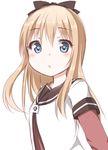  blonde_hair blue_eyes bow hair_bow kou89 looking_at_viewer nanamori_school_uniform open_mouth school_uniform serafuku simple_background solo toshinou_kyouko triangle_mouth white_background yuru_yuri 