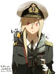  binoculars bird blonde_hair commentary_request failure_penguin gloves hat highres hms_thunderer_(siirakannu) kantai_collection long_hair military military_uniform miss_cloud necktie original peaked_cap siirakannu solo uniform 