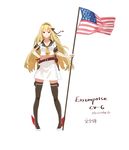  american_flag belt blonde_hair character_name enterprise_(pacific) flag hair_ornament hat highres jeanex kantai_collection long_hair original pacific red_eyes solo uniform 