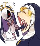  alien_(movie) black_sclera closed_eyes cross cross_necklace double_(skullgirls) dual_persona eldritch_abomination habit jewelry monster necklace nun one-eyed open_mouth parody red_eyes skullgirls yuriyuri_(ccc) 