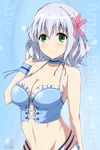  amagi_brilliant_park bad_id bad_pixiv_id banned_artist blue_hair breasts cleavage earrings flower green_eyes hair_flower hair_ornament jewelry large_breasts midriff muse_(amaburi) navel smile solo tsuti 