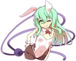  animal_ears blush bunny_ears bunnysuit detached_collar eyeball green_eyes green_hair komeiji_koishi one_eye_closed pantyhose shamo_(koumakantv) smile solo third_eye touhou wrist_cuffs 