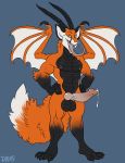  anthro balls canid canine dbd dragon erection fox horn knot looking_at_viewer male mammal nude precum solo standing tongue tongue_out wings 