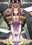  armor bow_(weapon) braid brown_hair closed_eyes daniel_macgregor dress glowing glowing_eyes height_difference jewelry pointy_ears princess_zelda revision shield solo_focus the_legend_of_zelda the_legend_of_zelda:_spirit_tracks the_legend_of_zelda:_twilight_princess tiara weapon 