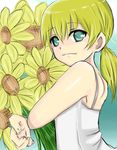  bad_id bad_pixiv_id blonde_hair copyright_request dress flower green_eyes looking_at_viewer oto_koma_yanagi ponytail solo sunflower 