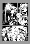  comic cross genocide_kitten greyscale hard_translated highres izayoi_sakuya knife monochrome multiple_girls remilia_scarlet short_hair surprised touhou translated wings 