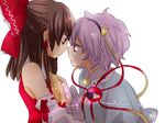  brown_hair hakurei_reimu hand_on_another's_chest heart heart_of_string komeiji_satori machiko_(beard) multiple_girls purple_hair ribbon short_hair touhou 