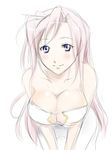  blush breasts charlotte_hazellink cleavage cleavage_cutout large_breasts leaning_forward long_hair pink_hair princess_lover purple_eyes shiromu simple_background sketch smile solo 