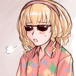  blonde_hair casual hairband hawaiian_shirt hina_ichigo lowres older rozen_maiden shirt short_hair sigh solo sunglasses tsuda_nanafushi 