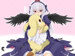  blush dress feathers frills hairband hug kunkun long_hair punto purple_eyes rozen_maiden silver_hair solo stuffed_animal stuffed_dog stuffed_toy suigintou wings 