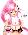  bad_id bad_pixiv_id bikini_top blush breasts cup hair_ornament large_breasts long_hair manji_(nanakirio) mug one_eye_closed pink_hair scarf sidelocks solo tengen_toppa_gurren_lagann yellow_eyes yoko_littner 