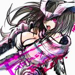  armor black_hair breasts cleavage fantasy_earth_zero huge_breasts long_hair open_mouth pink_eyes solo tmg wings 