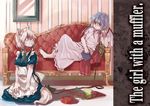  animal_ears barefoot bat_wings blue_eyes blue_hair bowl braid couch dog_ears dog_food dog_tail english feet izayoi_sakuya kemonomimi_mode kneeling leash lying maid_headdress multiple_girls pet_bowl remilia_scarlet short_hair silver_hair tail takishima_asaka touhou wings 