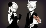  1girl bad_id bad_pixiv_id brother_and_sister dress flower formal highres kagamine_len kagamine_rin monochrome nirok rose short_hair siblings spot_color suit twins vocaloid wallpaper 