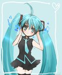  ahoge aqua_eyes aqua_hair bad_id bad_pixiv_id black_legwear blush hatsune_miku long_hair manji_(nanakirio) musical_note necktie ribbon sketch skirt solo thighhighs twintails very_long_hair vocaloid zettai_ryouiki 