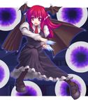  bat_wings danmaku guang head_wings koakuma kunai mary_janes motion_blur red_eyes red_hair shoes short_hair solo touhou weapon wings 