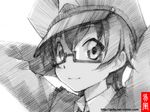  glasses gofu greyscale hat k-on! manabe_nodoka monochrome peaked_cap sketch solo spot_color traditional_media 