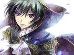  black_hair cape code_geass isumimax lelouch_lamperouge male_focus purple_eyes solo 