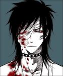  artist_request bandage_over_one_eye bandages black_hair bleach blood collar hisagi_shuuhei lowres male_focus simple_background solo tattoo upper_body white_skin 