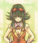  bad_id bad_pixiv_id breasts cleavage goggles green_eyes green_hair gumi hands_on_hips headphones medium_breasts nanase_shie short_hair solo vocaloid 