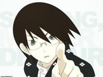  black_hair glasses itoshiki_nozomu male_focus open_mouth pointing sayonara_zetsubou_sensei solo watermark 