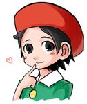  adeleine beret black_eyes black_hair blush face finger_to_mouth hat heart kirby_(series) kirby_64 lowres smile solo torathi 