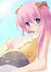  blue_eyes blush breasts cleavage haramura_nodoka huge_breasts kourourin long_hair pink_hair saki solo 