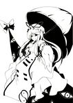  bow eyes foreshortening gap greyscale hat highres long_hair millipen_(medium) monochrome parasol solo touhou traditional_media umbrella varu_(forscryd) yakumo_yukari 