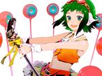  ame_(conronca) bad_id bad_pixiv_id belt goggles green_eyes green_hair gumi headphones microphone microphone_stand midriff ribbon short_hair skirt smile solo vintage_microphone vocaloid wing_collar wrist_cuffs 