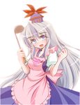  apron blue_eyes geo_(yukishitadou) hat kamishirasawa_keine ladle long_hair silver_hair solo touhou 