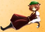  animal_ears bow brown_eyes brown_hair cat_ears cat_tail chen clses frilled_skirt frills hat multiple_tails nekomata pantyhose shirt short_hair skirt tail touhou two_tails vest 
