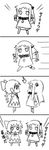  2girls 4koma :&lt; bow cirno collar comic dress flailing flexing greyscale hair_bow horns ice ice_wings kantai_collection long_hair mittens monochrome motion_lines multiple_girls northern_ocean_hime o_o pose running shinkaisei-kan short_hair sky_(freedom) touhou translated white_background wings 