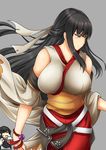  akagi_(kantai_collection) akagi_(zhan_jian_shao_nyu) bangs black_hair blunt_bangs bol_(liliymimi) bowl breasts chopsticks crossover grey_hair huge_breasts japanese_clothes kantai_collection long_hair multiple_girls namesake rice rice_bowl zhan_jian_shao_nyu 