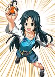  black_hair blue_eyes idolmaster idolmaster_cinderella_girls kamen_rider kamen_rider_gaim_(series) lock_seed long_hair ment nanjou_hikaru sengoku_driver smile 