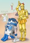  bishoujo_senshi_sailor_moon blue_bow blue_footwear blue_hair boots bow c-3po cosplay crossover desert henohenomoheji highres hologram inner_senshi mizuno_ami no_humans orange_sailor_collar pirochi princess_leia_organa_solo princess_leia_organa_solo_(cosplay) princess_serenity r2-d2 red_bow robot sailor_collar sailor_mercury sailor_mercury_(cosplay) sailor_venus sailor_venus_(cosplay) star_wars tatooine translated tsukino_usagi wig 