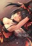  :p armpits arms_up bare_shoulders black_hair breasts cleavage clock_eyes date_a_live detached_sleeves dress fukai_ryousuke hairband heterochromia large_breasts lolita_fashion lolita_hairband long_hair looking_at_viewer red_eyes smile solo symbol-shaped_pupils tokisaki_kurumi tongue tongue_out twintails yellow_eyes 