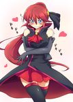  bare_shoulders black_gloves blue_eyes blush crossed_arms elbow_gloves genderswap genderswap_(mtf) gloves hair_ornament hair_ribbon happinesscharge_precure! heart highres kirimochi long_hair magical_girl phantom_(happinesscharge_precure!) ponytail precure red_hair red_skirt ribbon skirt solo thighhighs trembling unlovely_(happinesscharge_precure!) very_long_hair 