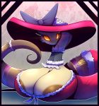  areola areola_slip big_breasts breast_squish breasts busty_feral choker cleavage clothed clothed_feral clothing female feral forked_tongue hat huge_breasts nipple_slip nipples non-mammal_breasts r-mk reptile scalie serpentine snake solo tongue tongue_out 