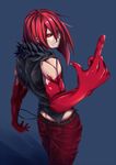  blood carmine evil_grin evil_smile fur_collar grin long_hair male_focus muscle red_eyes red_hair red_sclera sleeveless smile solo togari1210 under_night_in-birth 