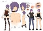  2n5 ass back bad_id bad_pixiv_id belt bracelet briefs bulge character_sheet choker denim ear_piercing grey_briefs hair_over_one_eye hand_on_hip jeans jewelry lip_piercing lips male_focus measurements mikel-kun nipple_piercing nipples open_mouth original pants parted_lips piercing purple_eyes purple_hair sketch smile standing striped striped_legwear thighhighs tongue tongue_out tongue_piercing translation_request underwear 