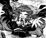  bow closed_eyes gloves greyscale hair_bow heart incoming_hug kneeling long_hair monochrome open_mouth outstretched_arms reiuji_utsuho sketch skirt smile solo third_eye touhou wings yt_(wai-tei) 