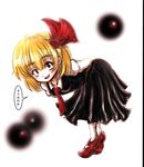  blonde_hair bowing darkness hair_ribbon necktie open_mouth red_eyes red_neckwear ribbon rumia short_hair simple_background skirt smile solo touhou white_background ziogon 